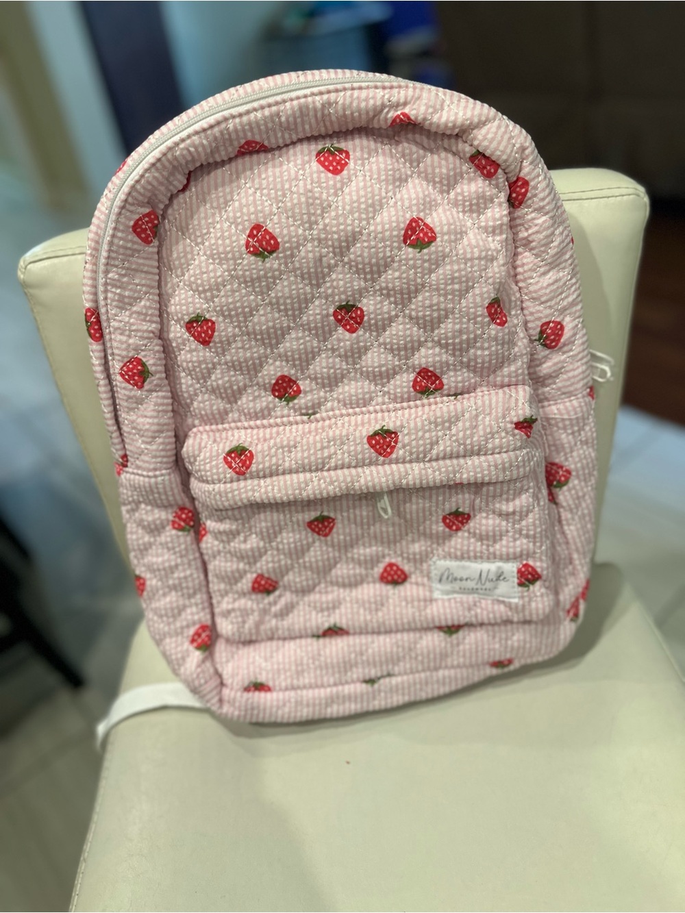 Pink Strawberry Quilted Kids Backpack